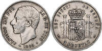 Spain 5 Pesetas Coin, Alfonso XII, Madrid, Silver -