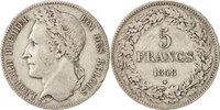 Belgium 5 Francs, 5 Frank Coin, Leopold I, Silver, KM:3.2 -