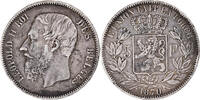 Belgium 5 Francs, 5 Frank Coin, Leopold II, Brussels, Silver -