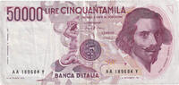 Italy 50,000 Lire Banknote, KM:113a -