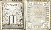 France Medaille Timbre, Type Sage, Groupe Allégorique, 1 Centime, Silver -