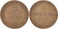German States 5 Pfennig Coin, SAXONY-ALBERTINE, Johann, Dresde -