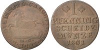 German States Pfennig Coin, BRUNSWICK-WOLFENBUTTEL, Karl Wilhelm Ferdinand -