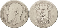 Belgium 2 Francs, 2 Frank Coin, Leopold II, Silver, KM:30.1 -