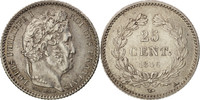 France 25 Centimes Coin, Louis-Philippe, Paris, Silver -