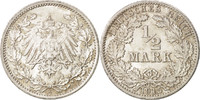 GERMANY - EMPIRE 1/2 Mark Coin, Berlin, Silver, KM:17 -