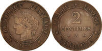 France 2 Centimes Coin, Cérès, Paris, Bronze, KM:827.1 -