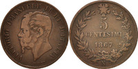 Italy 5 Centesimi Coin, Vittorio Emanuele II, Naples, Copper -