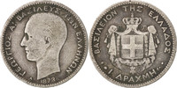 Greece Drachma Coin, George I, Paris, Silver, KM:38 -