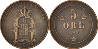 Sweden 5 Öre Coin, Oscar II, Bronze, KM:757 -