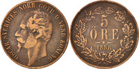 Sweden 5 Öre Coin, Oscar I, Bronze, KM:690 -