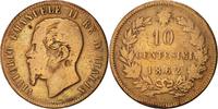 Italy 10 Centesimi Coin, Vittorio Emanuele II, Copper -