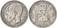 Belgium Franc Coin, Leopold II, Silver, KM:29.1 -