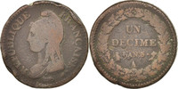 France Decime Coin, Dupré, Paris, Bronze, KM:644.1 -