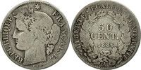 France 50 Centimes Coin, Cérès, Paris, Silver, KM:834.1 -