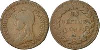 France Decime Coin, Dupré, Paris, Bronze, KM:644.1 -