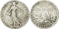 France 50 Centimes Coin, Semeuse, Paris, Silver, KM:854 -