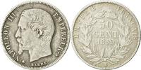 France 50 Centimes 1859 BB Coin, Napoleon III, Strasbourg, KM 794.2 VF(30-35)