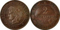 France 2 Centimes Coin, Cérès, Paris, Bronze, KM:827.1 -