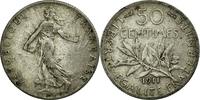 France 50 Centimes Coin, Semeuse, Paris, Silver, KM:854 -