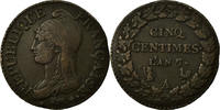 France 5 Centimes Coin, Dupré, Paris, Bronze, KM:640.1 -