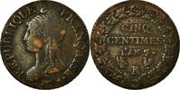France 5 Centimes Coin, Dupré, Paris, Bronze, KM:640.1 -