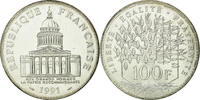 France 100 Francs Coin, Panthéon, Paris, Silver, KM:951.1 -