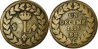 France Decime Coin, Louis XVIII, Strasbourg, Bronze, KM:701 -