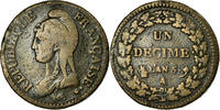 France Decime Coin, Dupré, Paris, Bronze, KM:645.1 -