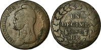 France Decime Coin, Dupré, Strasbourg, Bronze, KM:644.4 -