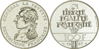 France 100 Francs Coin, Lafayette, Paris, Silver, KM:962 -