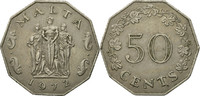 Malta 50 Cents Coin, British Royal Mint, Copper-nickel, KM:12 -