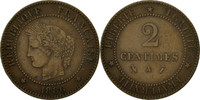 France 2 Centimes Coin, Cérès, Paris, Bronze, KM:827.1 -