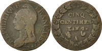 France 5 Centimes Coin, Dupré, Paris, Bronze, KM:640.1 -