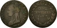 France 5 Centimes Coin, Dupré, Paris, Bronze, KM:640.1 -
