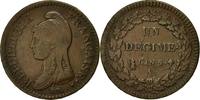 France Decime Coin, Dupré, Paris, Bronze, KM:644.1 -
