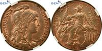 France 10 Centimes Coin, Dupuis, Paris, GENI, MS63RB, Bronze, KM:843 -