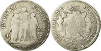 France 5 Francs Coin, Union et Force, Bordeaux, Silver -