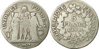 France 5 Francs Coin, Union et Force, Bayonne, Silver -