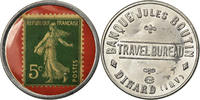 France 5 Centimes Coin, Banque Jules Boutin Travel Bureau, Timbre-Monnaie -