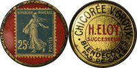 France 25 Centimes Coin, Chicorée V.Groux, Blendecques, Timbre-Monnaie -