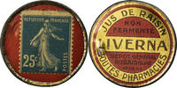 France 25 Centimes Coin, Liverna, Jus de Raisin, Aubais, Timbre-Monnaie -