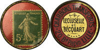 France 5 Centimes Coin, Charbons Lecluselle Becquart Lille, Timbre-Monnaie -