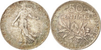 France 50 Centimes Coin, Semeuse, Paris, Silver, KM:854 -