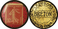 France 10 Centimes Coin, Charbons, Breton, Paris, Timbre-Monnaie -