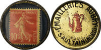 France 10 Centimes Coin, Emailleries Aubry, Saultain, Timbre-Monnaie -