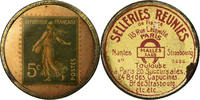 France 5 Centimes Coin, Selleries Réunies, Paris, Timbre-Monnaie -