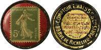 France 5 Centimes Coin, Comptoir L.Vaisse, Paris, Timbre-Monnaie -