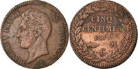 Monaco 5 Centimes, Cinq Coin, Honore V, Copper -