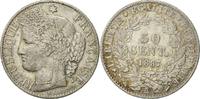 France 50 Centimes Coin, Cérès, Paris, Silver, KM:834.1 -